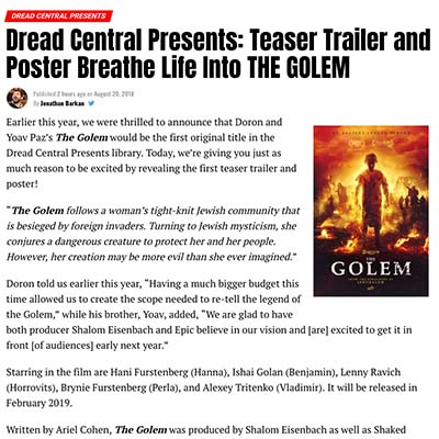 Dread Central Presents: Teaser Trailer and Poster Breathe Life Into THE GOLEM